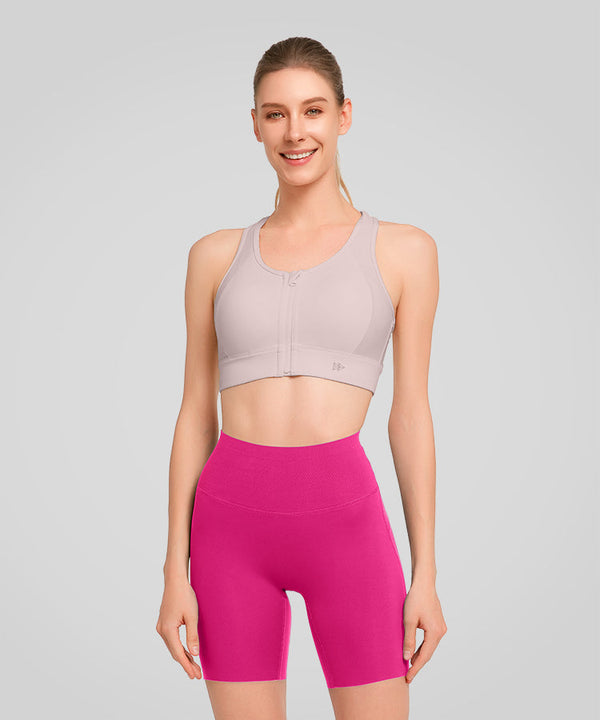 Enfold Zip Front Racerback Padded Running Bra | Women's High Support Sports Bra