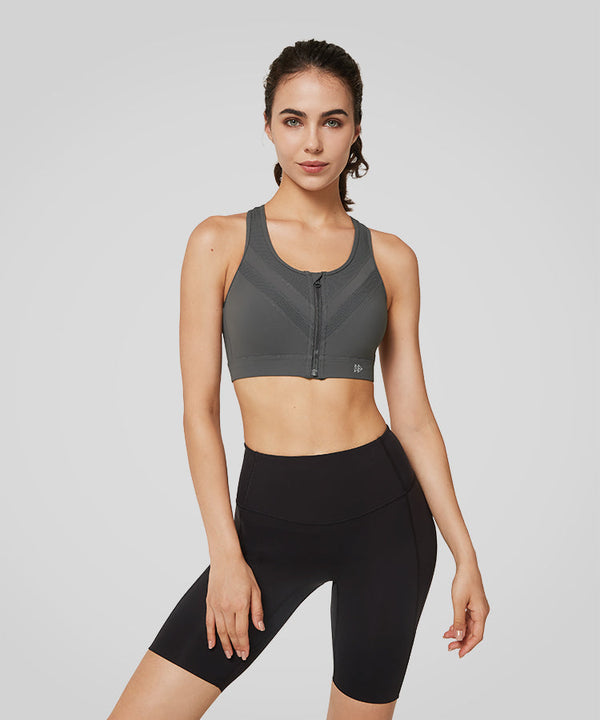 Enfold Zip Mesh Padded Running Bra | Women's High Support Sports Bra