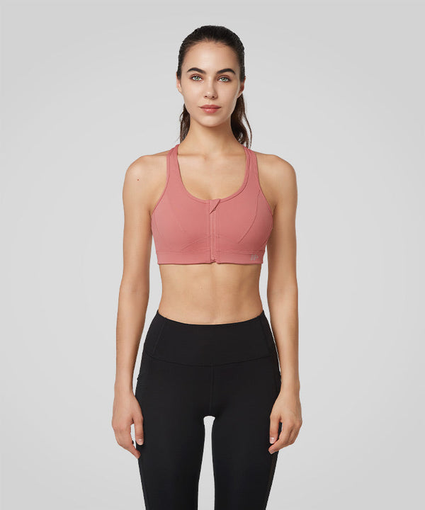 Enfold Zip Front Mesh Racerback Padded Running Bra | Women's High Support Sports Bra