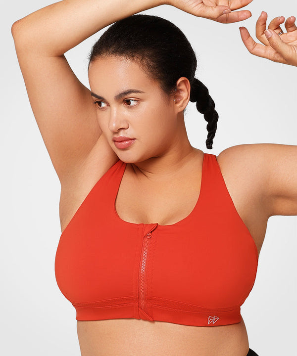 Power Zip Front Criss Cross Padded Running Bra | Women's High Support Sports Bra (Plus Size)