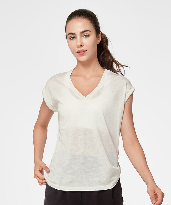 Anywhere V-Neck Side Knot Wool Yoga T-shirt | Women's Sports T-shirt