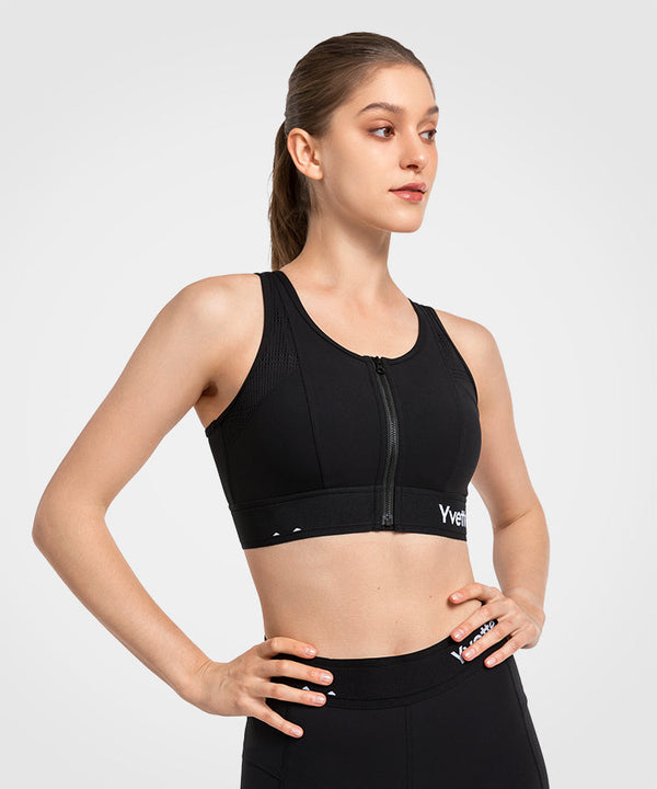 Echo Logo Mesh Zip Front Padded Running Bra | Women's High Support Sports Bra