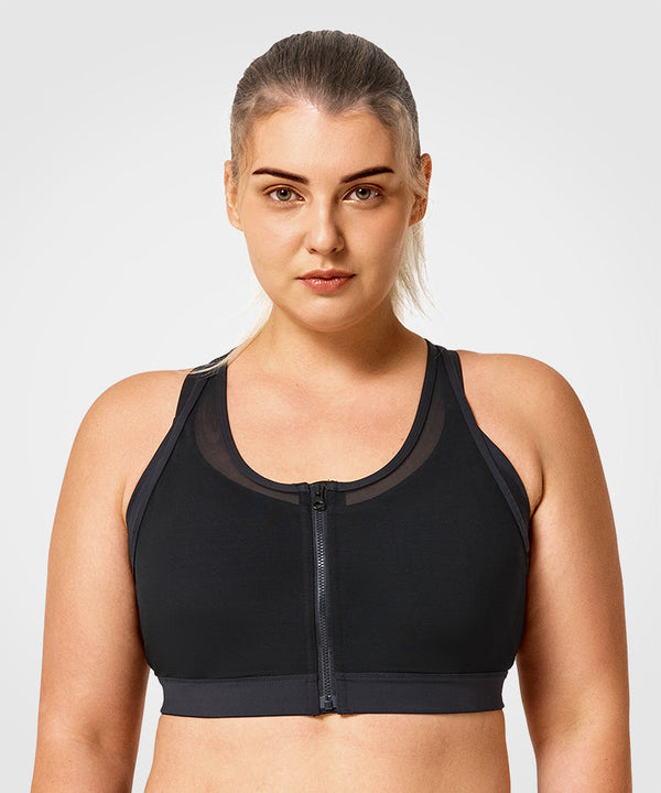 Power Zip Front Mesh Padded Running Bra | Women's High Support Sports Bra (Plus Size)