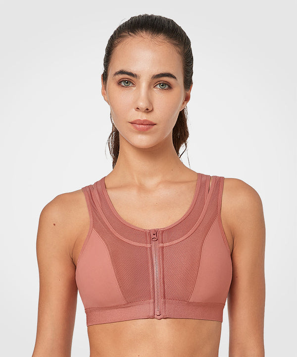 Enfold Zip Mesh Racerback Padded Running Bra | Women's High Support Sports Bra