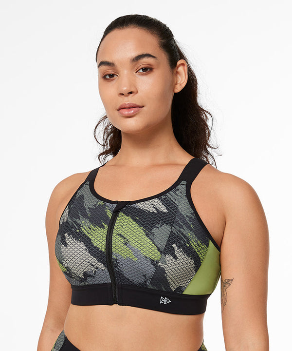 Echo Camouflage Adjustable Zip Racerback Padded Running Bra | Women's High Support Sports Bra