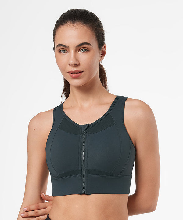 Sculpt Zip Mesh Racerback Padded Running Bra | Women's High Support Sports Bra